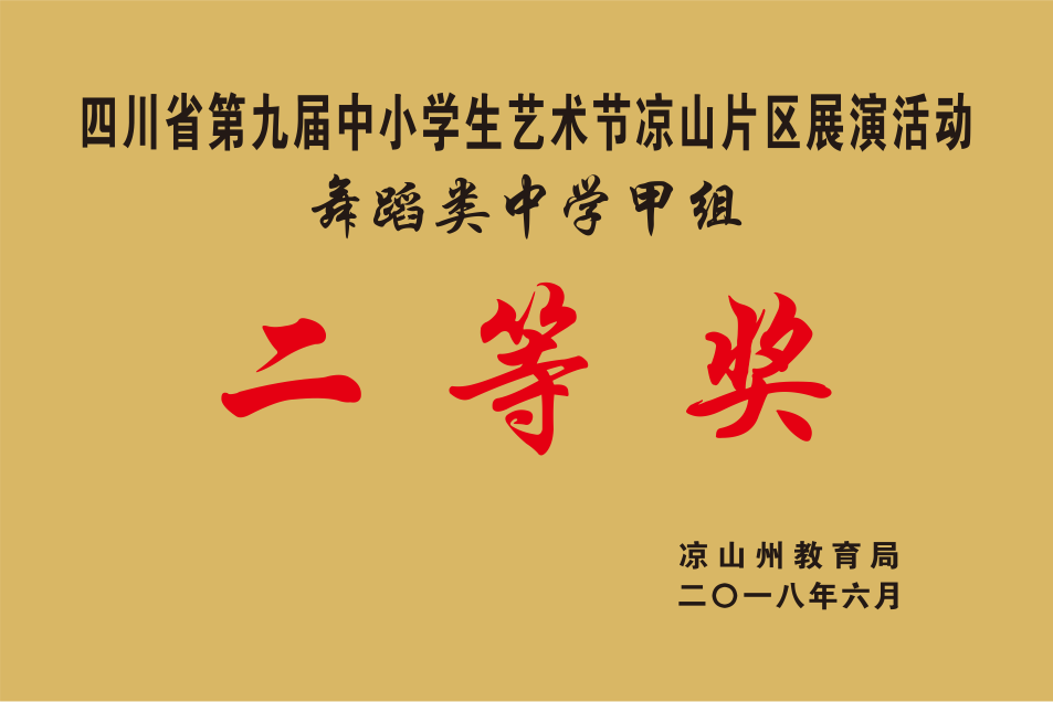 四川省第九届中小学生艺术节凉山片区展演活动舞蹈类中学甲组二等奖